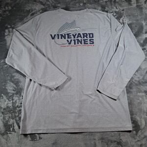 Vineyard Vines Shirt Mens Large Gray Performance Fishing Marlin Graphic Boat